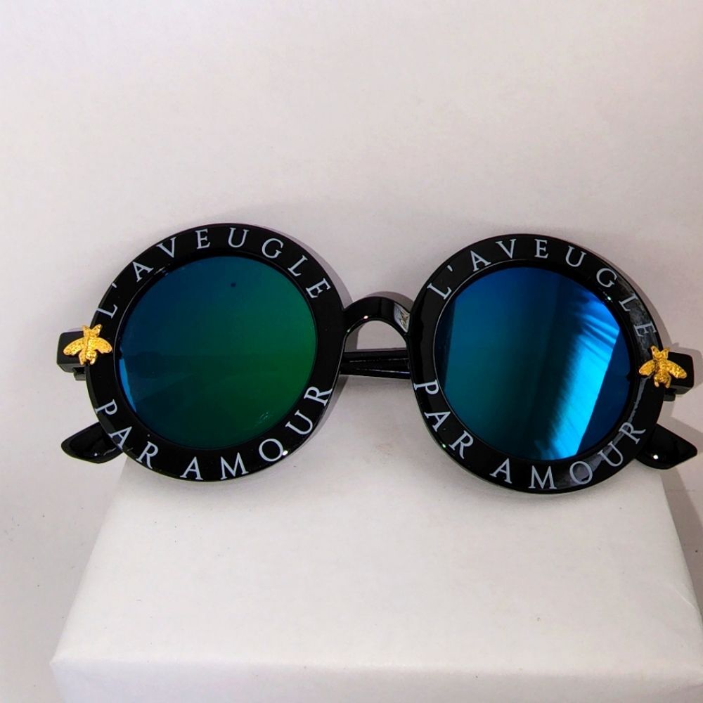 2 for $20 Unisex Blue/Green Retro Round Sunglasses Black Frame NWOT
